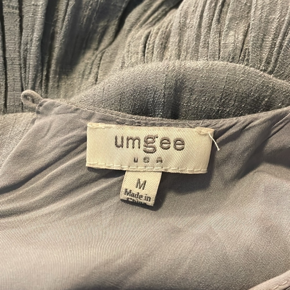 Umgee Boho Bliss Cool Grey Ruffled Sleeves Casual‎ Embroidered Dress Size Medium - Picture 6 of 7